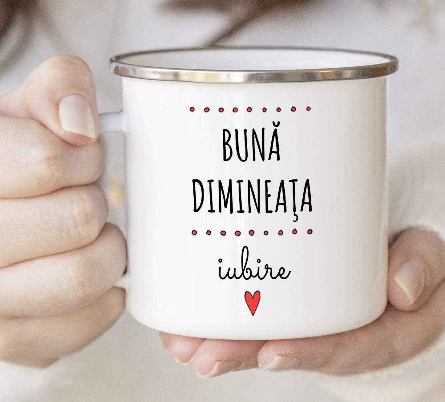 Cană emailată Bună dimineaţa iubire - Lovelo