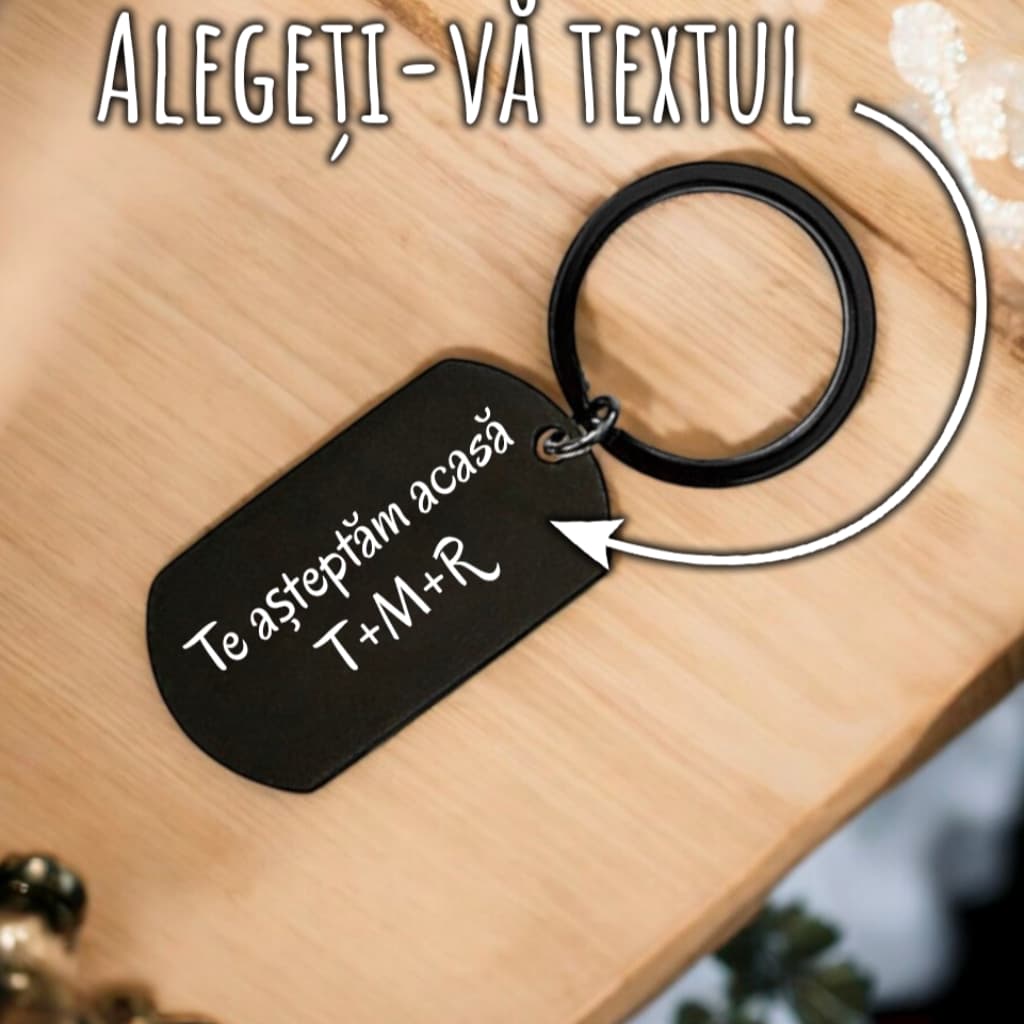 Breloc metalic frumos, negru - cu textul tău personal