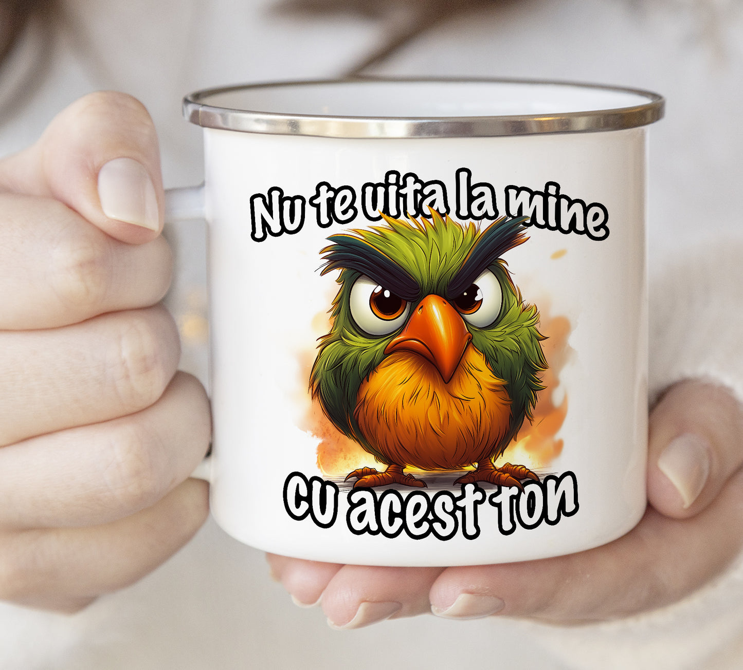 Cană emailată Nu te uita la mine cu acest ton - Lovelo