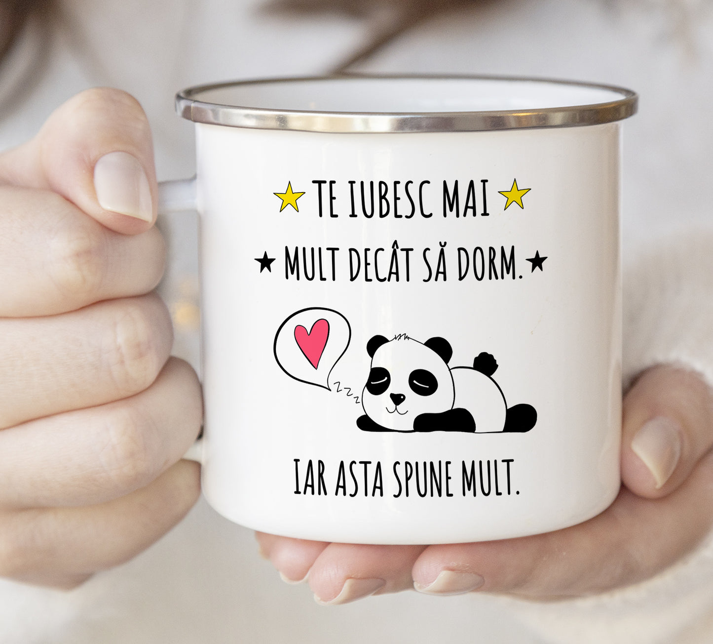 Cană emailată Te iubesc mai mult decât să dorm - Lovelo