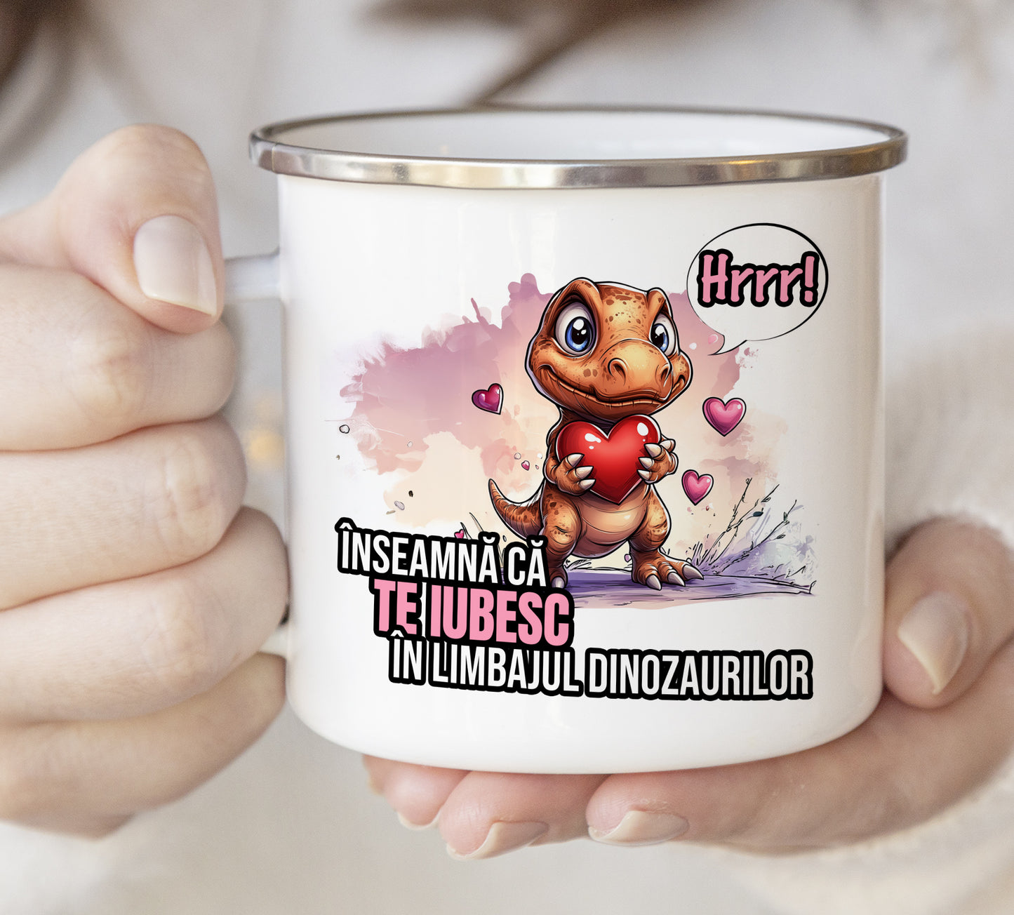Cană emailată HRRR! Te iubesc chiar și în limbajul dinozaurilor. - Lovelo