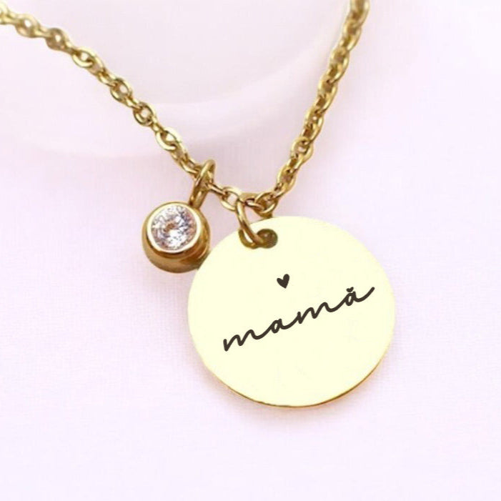 Colier de lux - Pandantiv zirconiu pe lanț - Mama - Lovelo