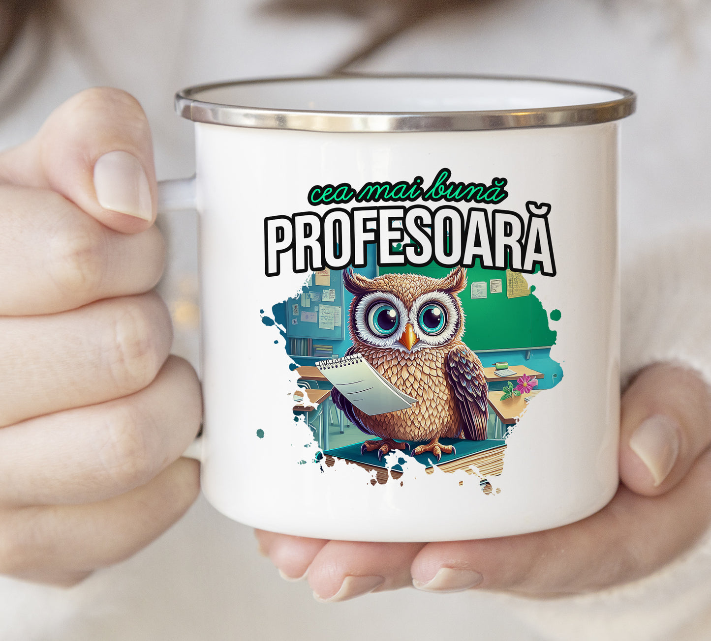 Cană emailată Cea mai bună profesoară - Lovelo