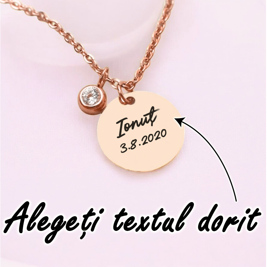 Colier de lux - Pandantiv Zircon pe lanț - Cu text personalizat - Lovelo