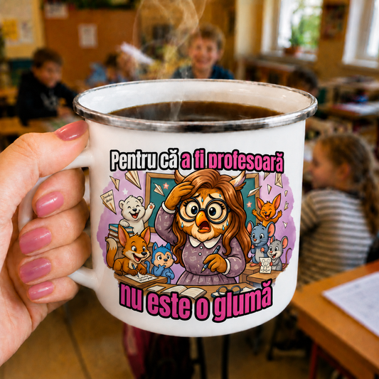 Cană emailată Pentru că a fi profesoară nu este o glumă
