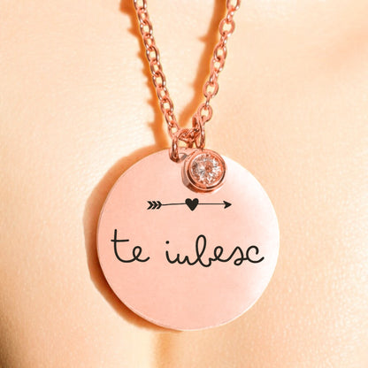 Colier de lux - Pandantiv zirconiu pe lanț - Te iubesc - Lovelo