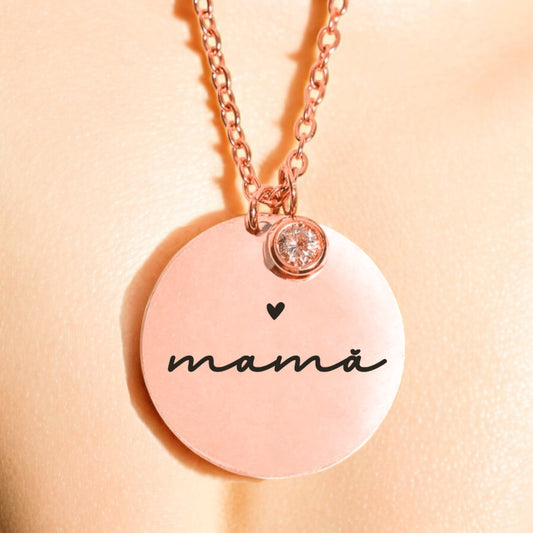 Colier de lux - Pandantiv zirconiu pe lanț - Mama - Lovelo