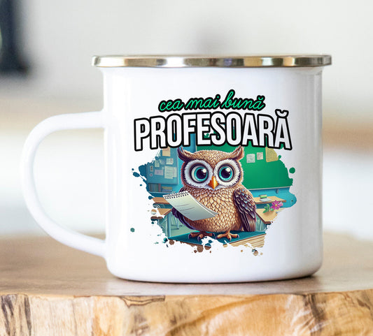 Cană emailată Cea mai bună profesoară - Lovelo